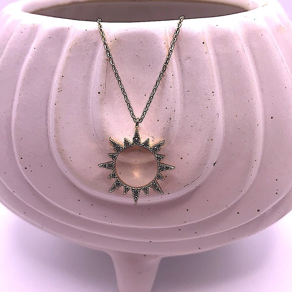 Delicate Gold Plated With Cubic Zirconia Pave Sun Necklace - NEW - Picture 3 of 6